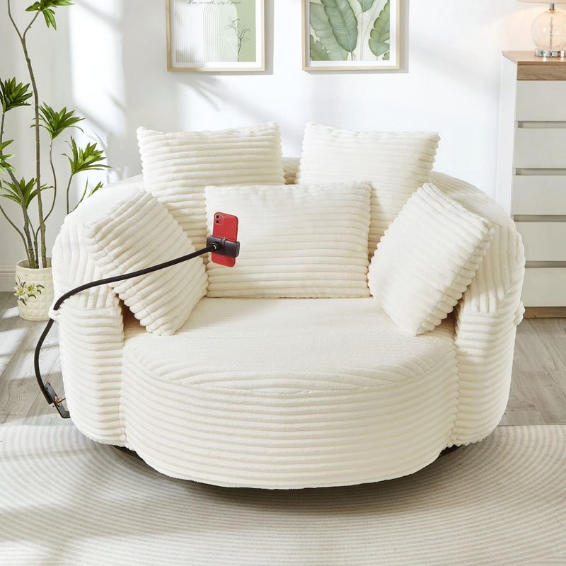 Swivel Accent Barrel Chair With Adjustable Phone Holder, 5 Pillows For Living Room