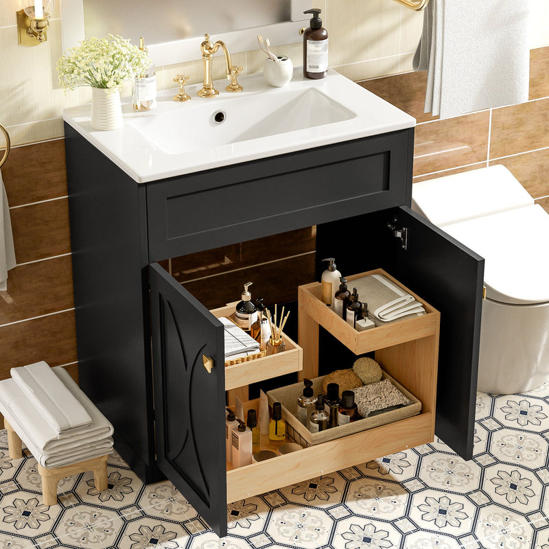 Bathroom Vanity With Sink, Freestanding Storage Cabinet With Handles, Soft Closing Doors