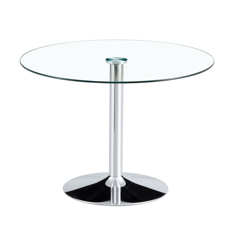 Modern Minimalist Circular Dining Table With Glass Top And Electroplated Metal Legs For Restaurants And Living Rooms - Silver / Transparent