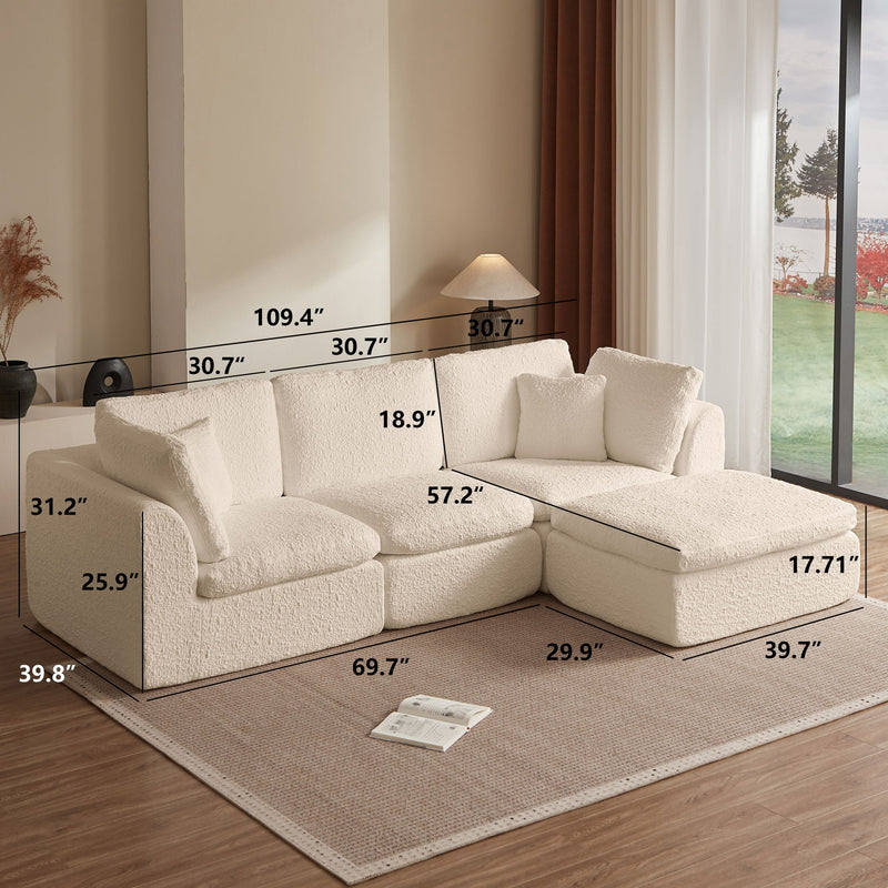 Cloud Sectional Couch, Convertible With Ottoman, 3 Seater Modular Design
