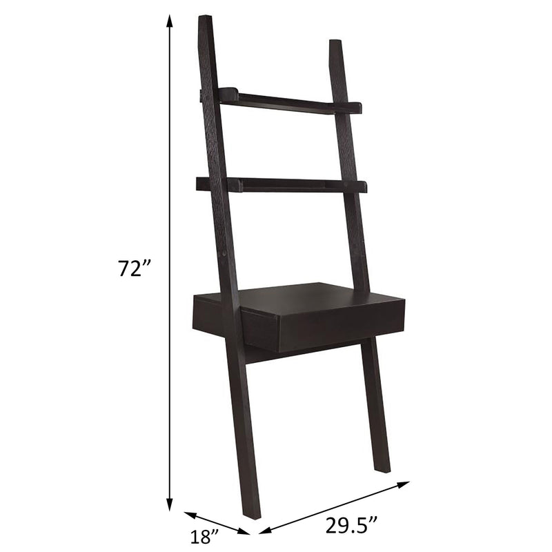 Wall Leaning Ladder Desk With 2 Shelves And 1 Drawer - Cappuccino