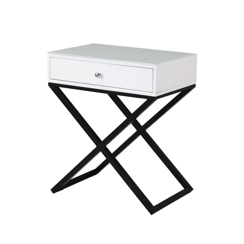 Koda - End Side Table Nightstand, Drawer And Cross Base