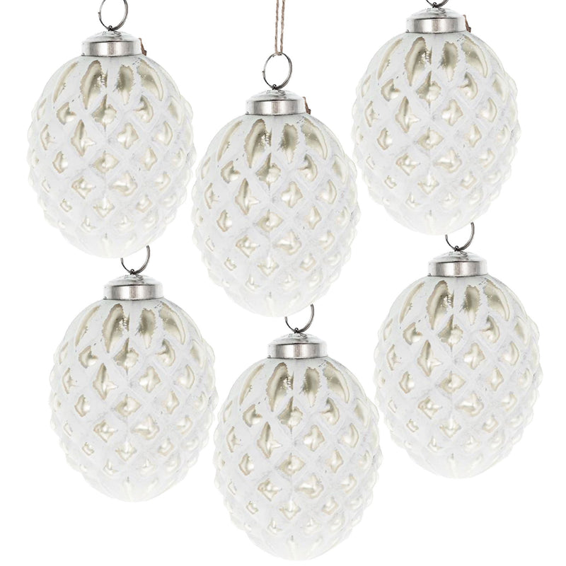 Christmas Ball Ornaments, Glass Decorative Hanging Ball Christmas Tree Ornaments, For Holiday Party Decorations (Set of 6) - White