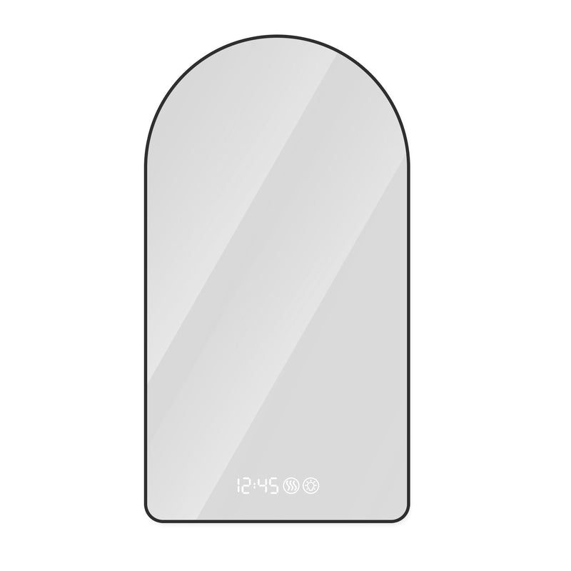 Arched LED Vanity Mirror With Time & Temperature Display, Anti-Fog, Dimmable Backlight In Frame, 3 Color Temperatures