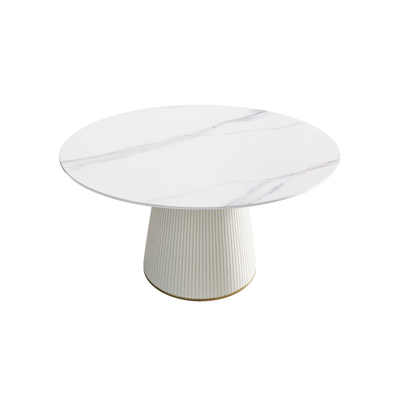 Modern Artificial Stone Round Plywood Base Dining Table, Can Accommodate 6 People, (Not Including Chairs) - White / Beige