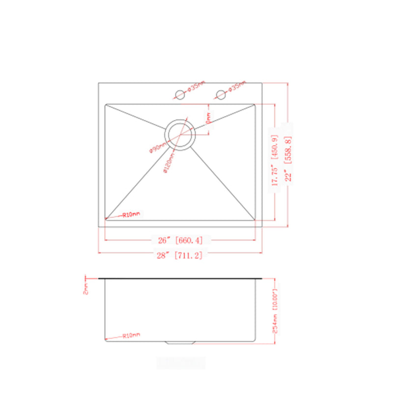 Drop In Kitchen Sink, 16 Gauge Stainless Steel, Single Bowl, Topmount Basin