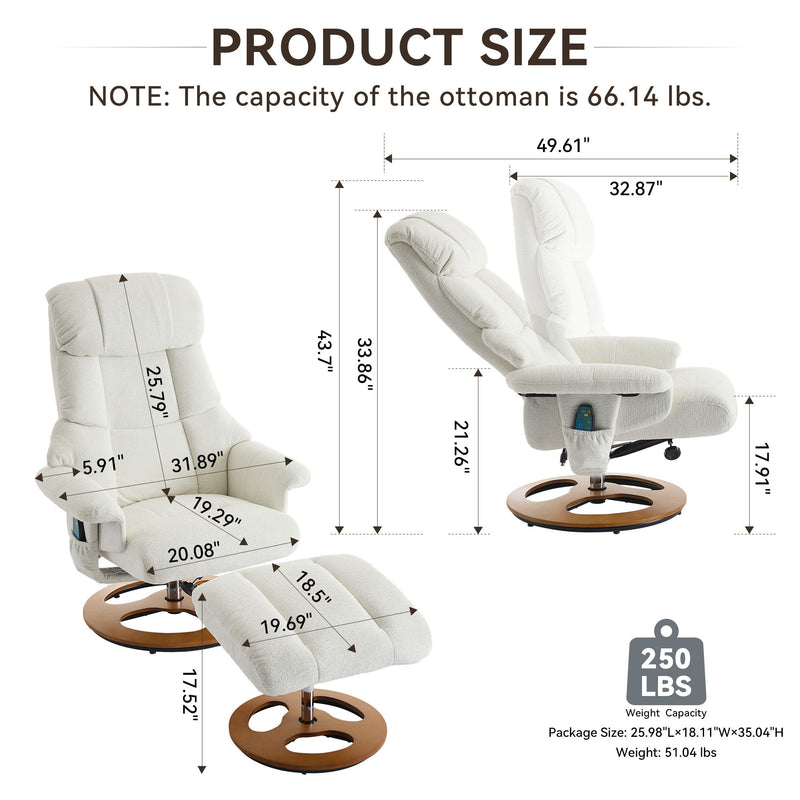 Ergonomic Recliner Chair With Ottoman, Modern 360° Swivel With Footstool