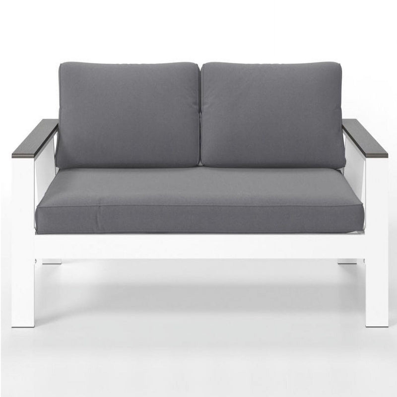 All Weather Patio Loveseat With Armrests & Angled Backrest - White / Gray