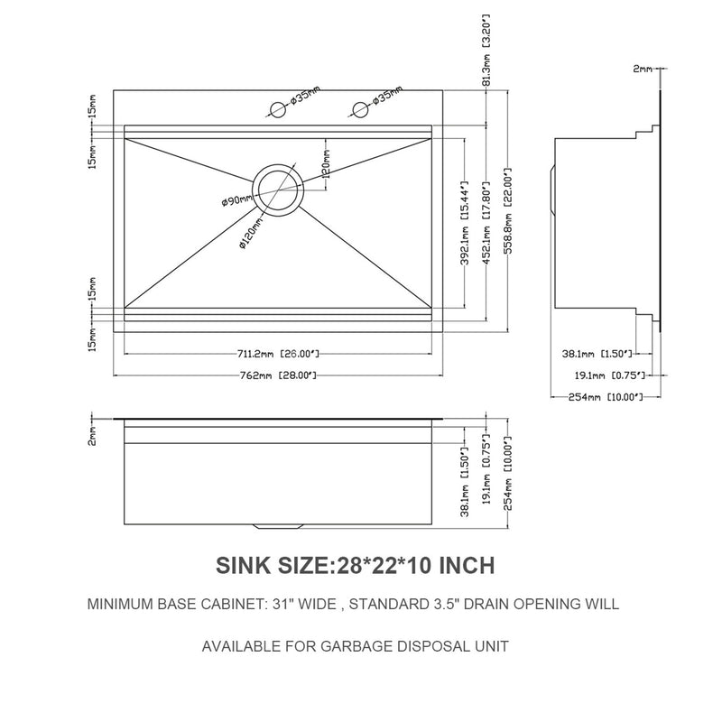 Drop In Kitchen Sink Stainless Steel 16 Gauge
