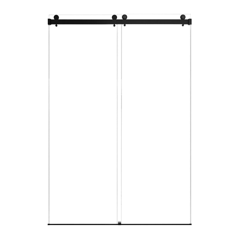 Frameless Double Sliding Soft Close Bathtub Shower Door, 5 / 16" Clear Nano Coated Tempered Glass And 304 Stainless Steel Handle - Matte Black