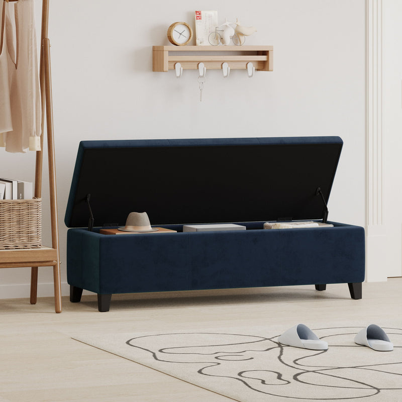 Velvet Storage Bench, Upholstered End Of Bed, Storage Ottoman Benches, Fabric Ottoman Bench With Large Storage Space For Living Room Entryway Bedroom - Dark Blue