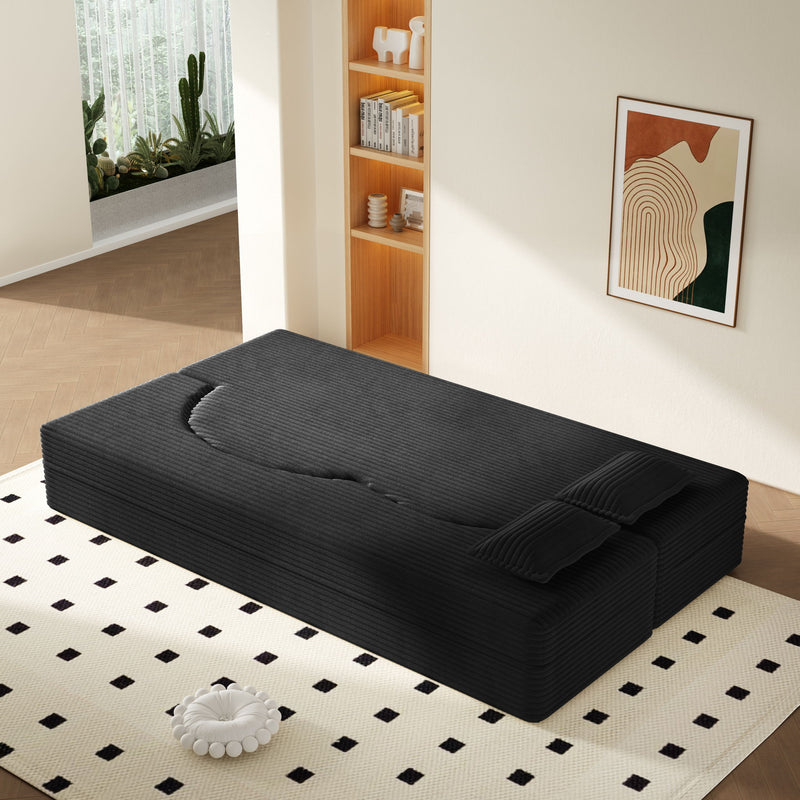 Modern Floor Sofa With 2 Pillows, Convertible Twin Size Folding Mattress For Living Room