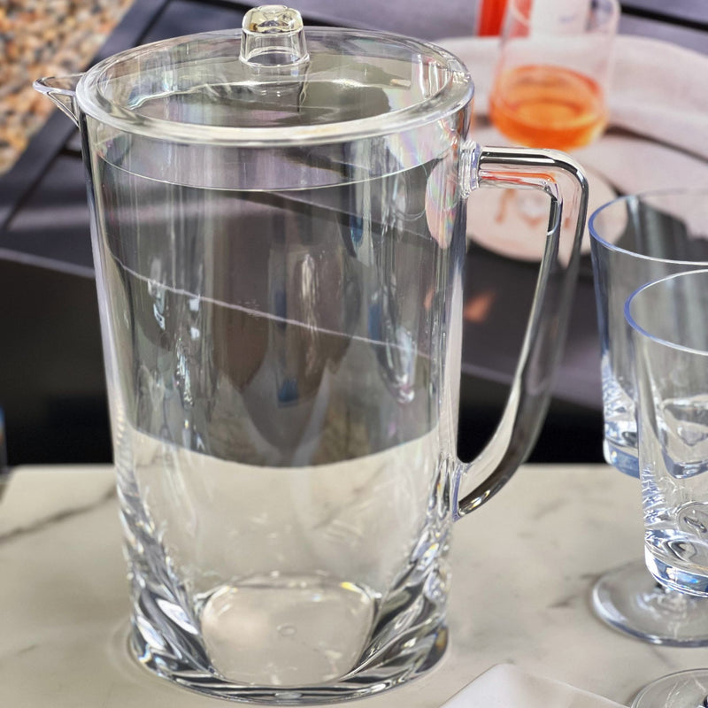 Halo - Oval Design Unbreakable Plastic Water Pitcher With Lid Acrylic, 2.75 Quarts - Clear