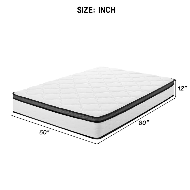 12" Hybrid Mattress With Pocket Coils And Memory Foam, Medium Firm