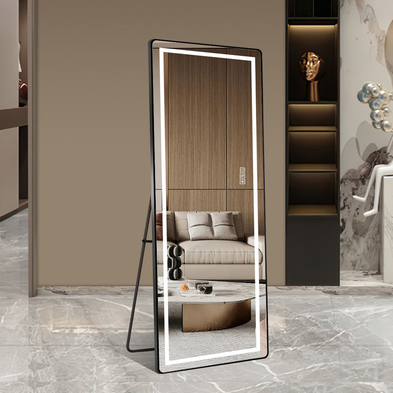 Full-Length Vertical Mirror With LED Light, Dimming Wall Mirror With Frame