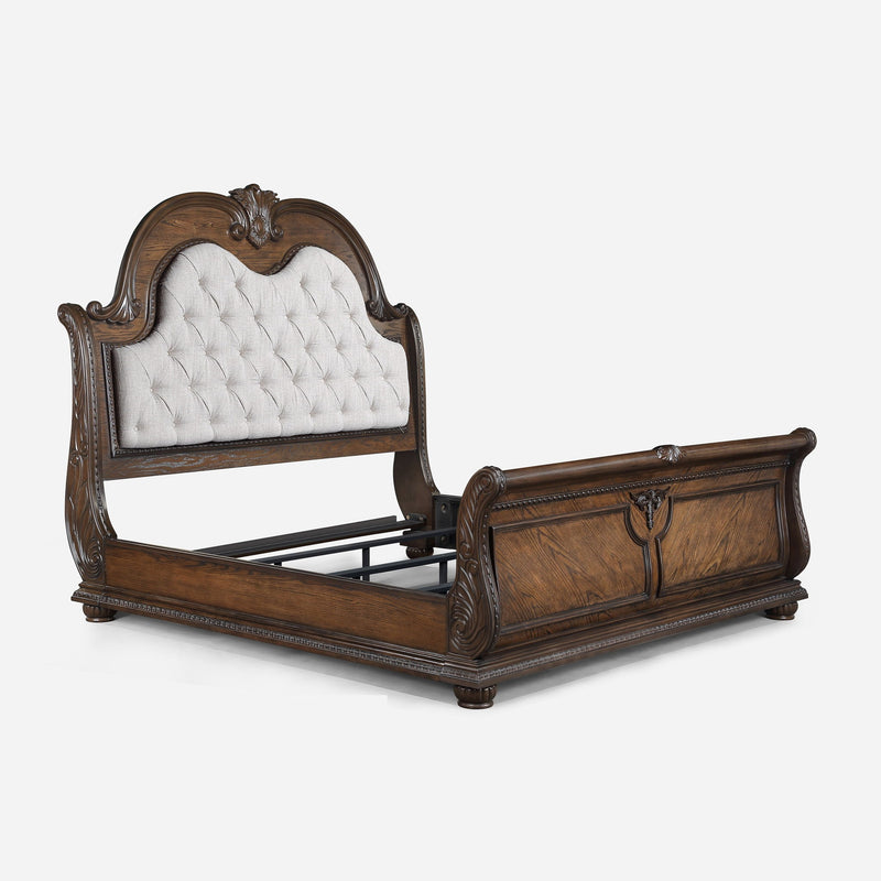 Traditional Style Button Tufted Headboard Sleigh Bed