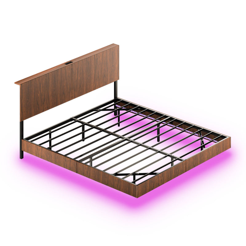 Floating Bedstead With Charging Station And LED Lights