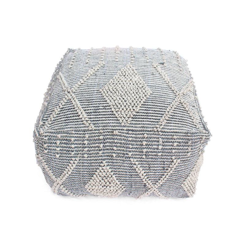Diamond - Handcrafted Faux Yarn Pouf - Ivory / Gray