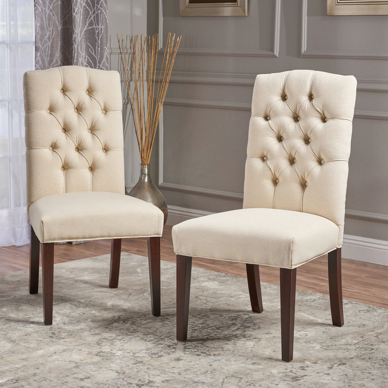 Harriet - Tufted Dining Chair Set Modern Farmhouse Style - Ivory Linen