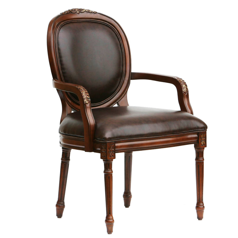Benard - Oval Back Chair With Floral Carvings - Brown