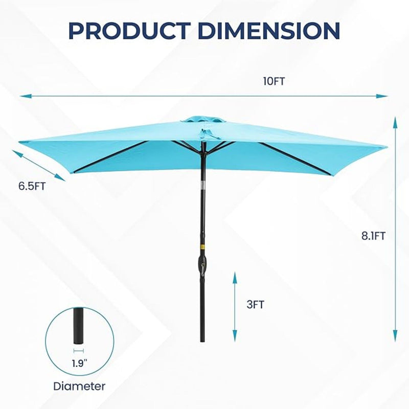 Rectangular Patio Umbrella With Crank Tilt, Polyester UV-Resistant Canopy
