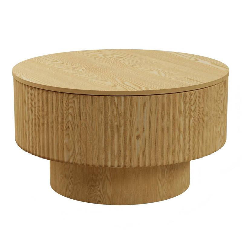 Modern Circular Coffee Table With Stripe Design And Storage Space