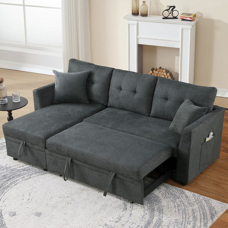 Sectional Sofa Bed L Shaped Sofa Couch Bed With USB Port, Reversible Chaise With Storage