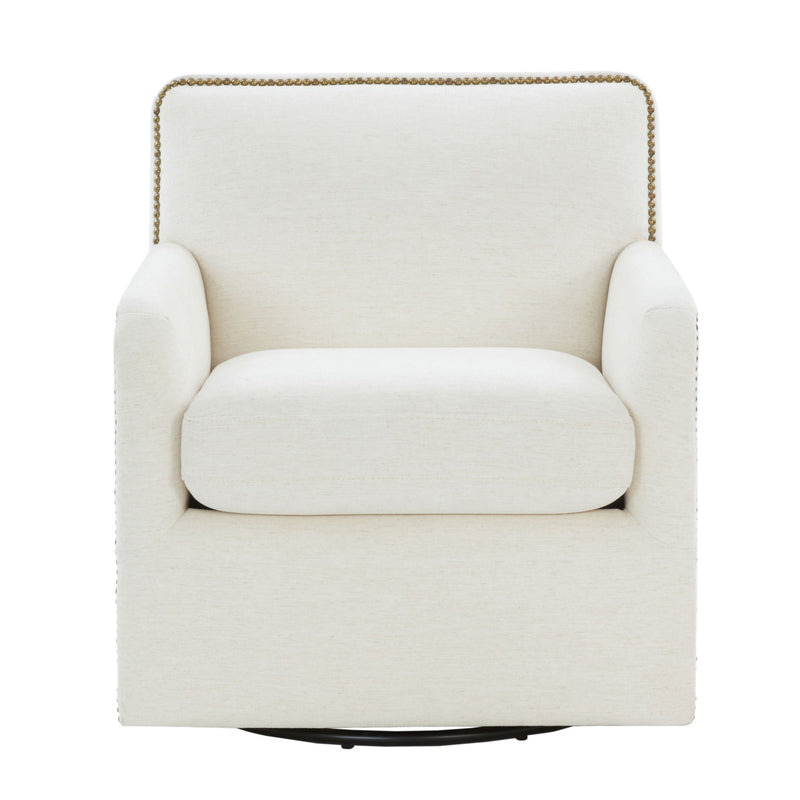 Tolland - Swivel Accent Chair With Antique Brass Nailhead Trim - Cream