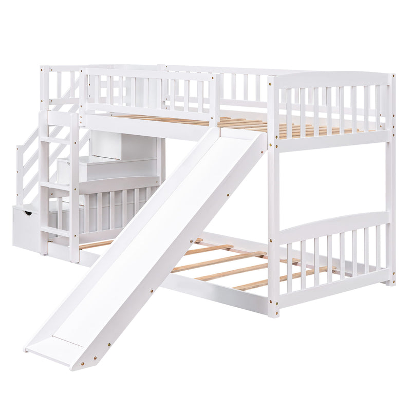 Twin Over Twin Stairway Bunk Bed With Two Drawers And Slide