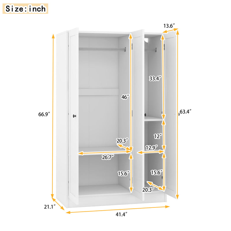 3 Door Shutter Wardrobe With Shelves