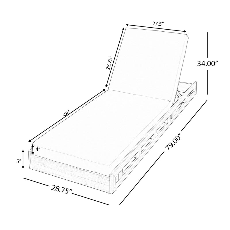 Premium Acacia Wood Lounge Chaise Set With Water Resistant Cushions, Adjustable Recline - Cream / Teak