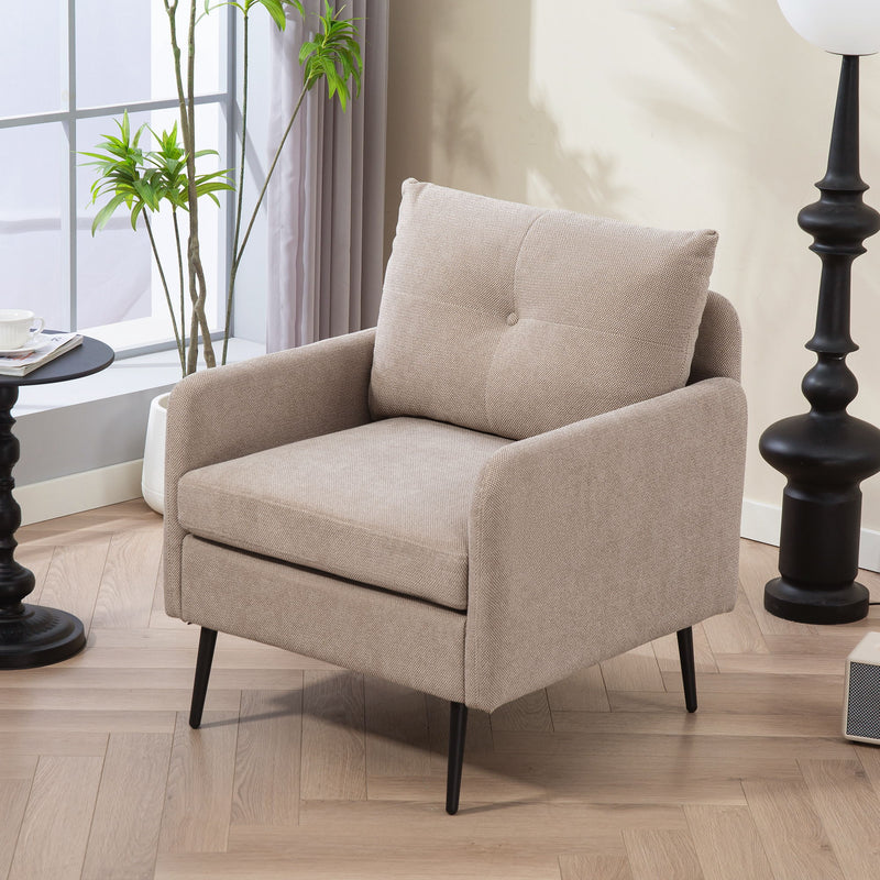 Contemporary Accent Chair With Metal Legs, Comfy Fabric Armchair