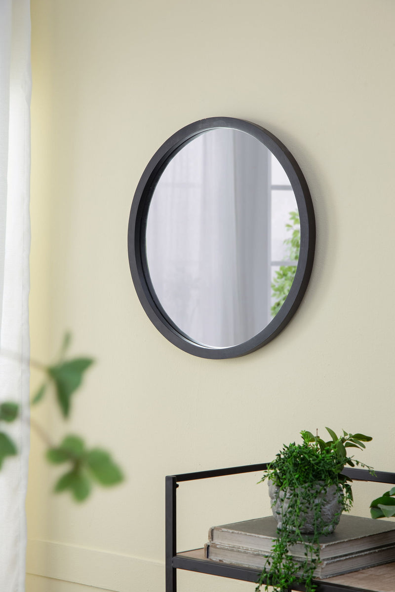 Circle Wall Mirror With Wooden Frame, Wall Mirror For Living Room