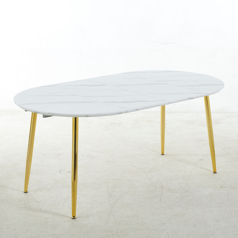 Extendable Oval Dining Table - White Marble
