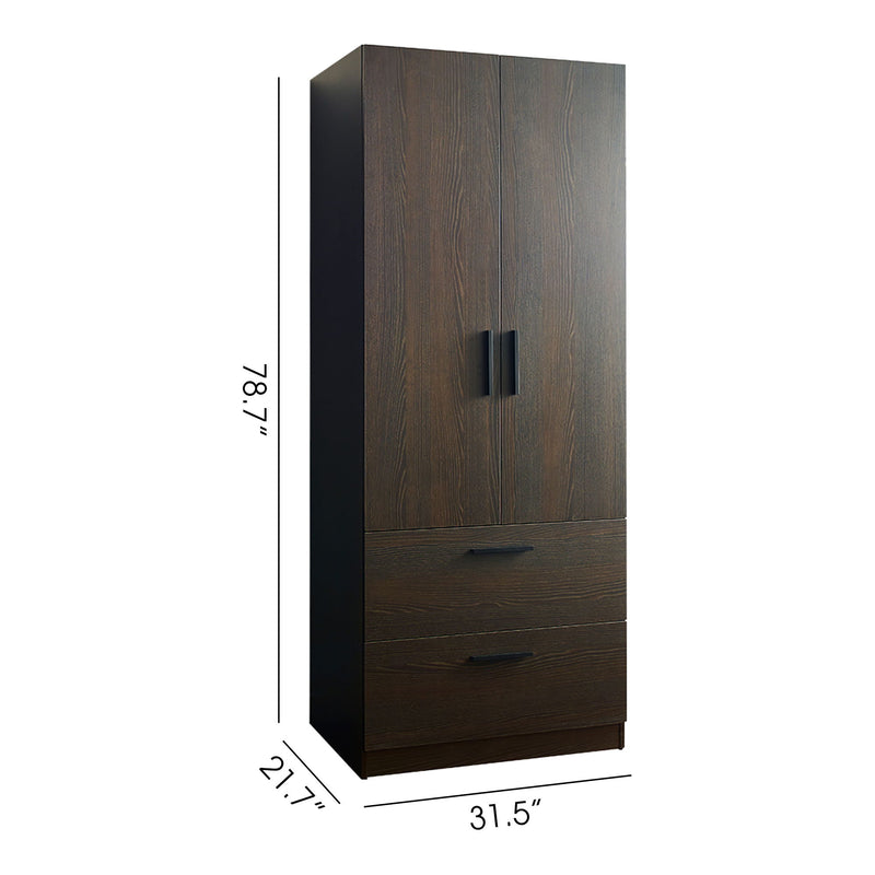 Brook - 2 Door Closet With 2 Drawers And Hanging Bars - Dark Brown