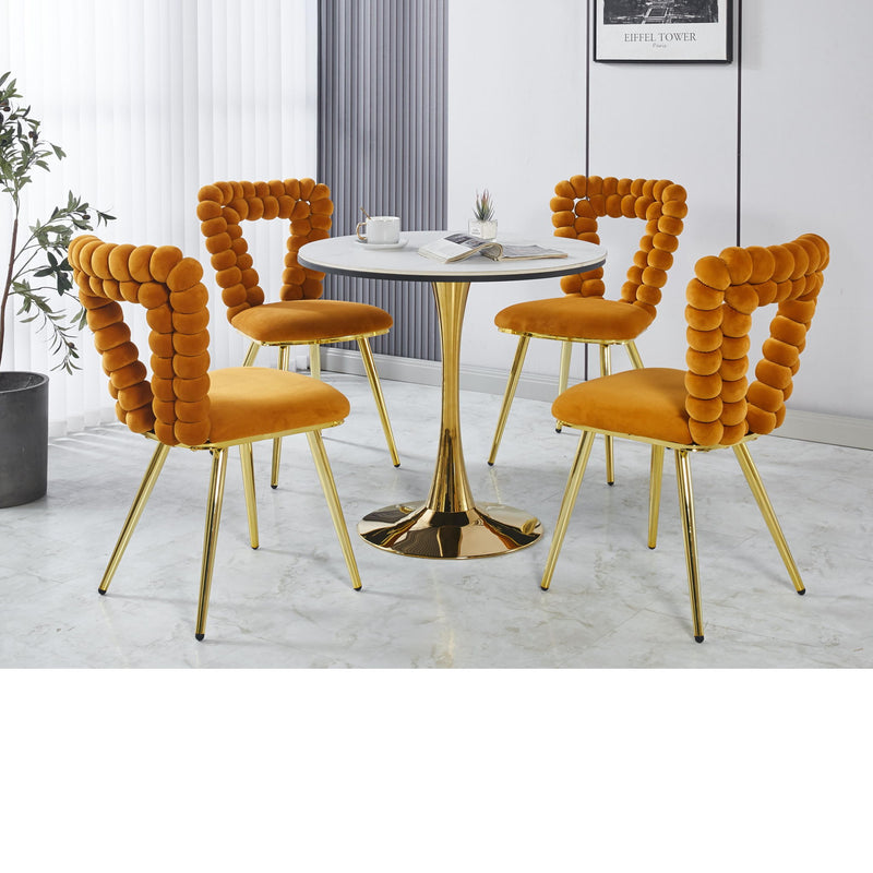Modern Chair With Iron Tube Legs, Soft Cushions And Comfortable Backrest, Suitable For Dining Room, Living Room, Cafe, Hairball Back