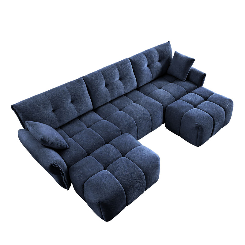 Sofa Set With Ottoman And Pillows, Textured, High Resilience Cushions