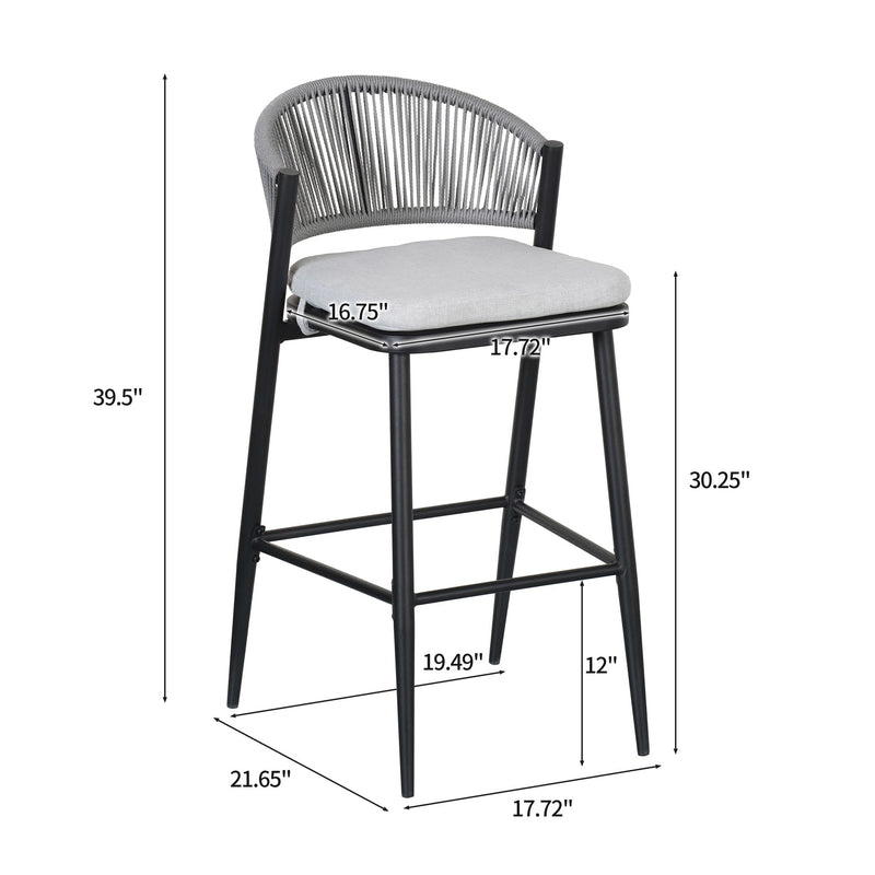Outdoor Bar Height Metal Frame Counter Stools With Scallop Shaped Backrest & Water Resistant Cushions