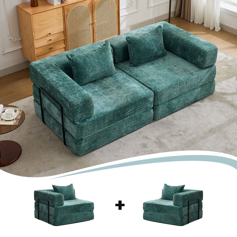 Convertible Floor Sofa Bed With Pillow Back Support Armrest