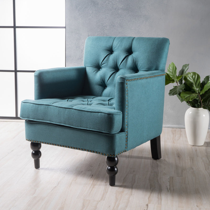 Harrison - Tufted Club Chair With Plush Cushion And Studded Trim - Dark Teal