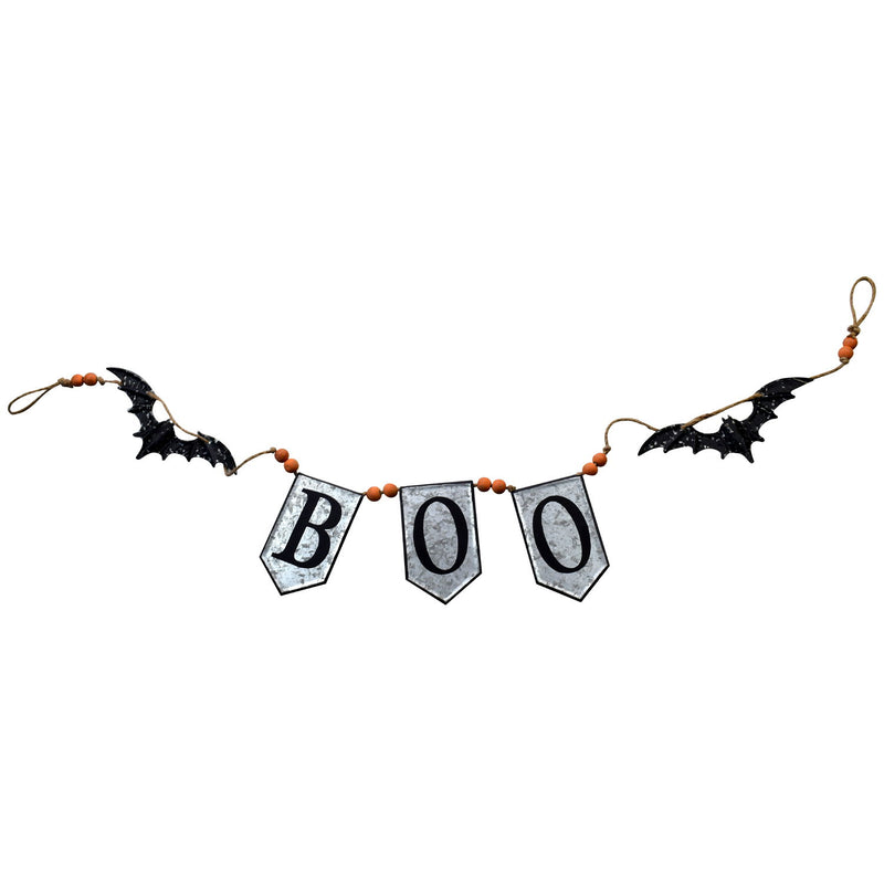 Iron Boo Banner With Bats, For Halloween Holiday Decor - Black / Gray / Orange