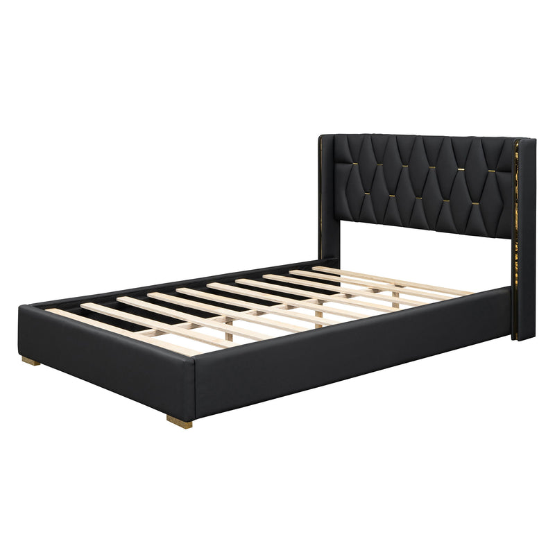 Upholstered Platform Bed With Strips -