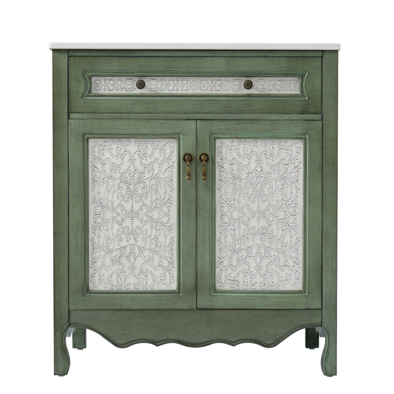 Bathroom Vanity With Rectangle Sink, Tip Out Tray - Antique Blue Green