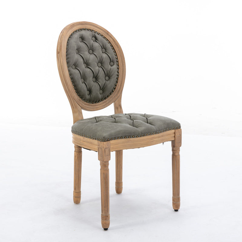 French Style Solid Wood Frame Antique Painting, Hand-Pulled Buckle Decoration Artificial Dining Chair With Nailhead Trim, Wood Legs