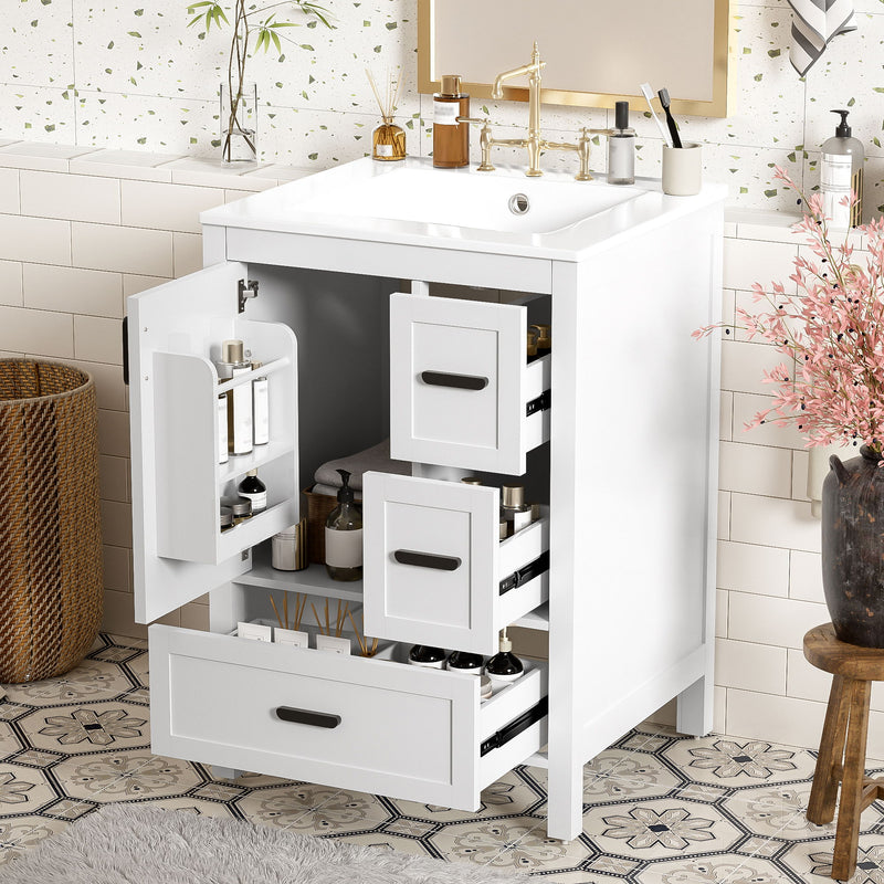 Bathroom Vanity With Sink, Soft-Close Doors, Double-Layer Shelf And 3 Drawers