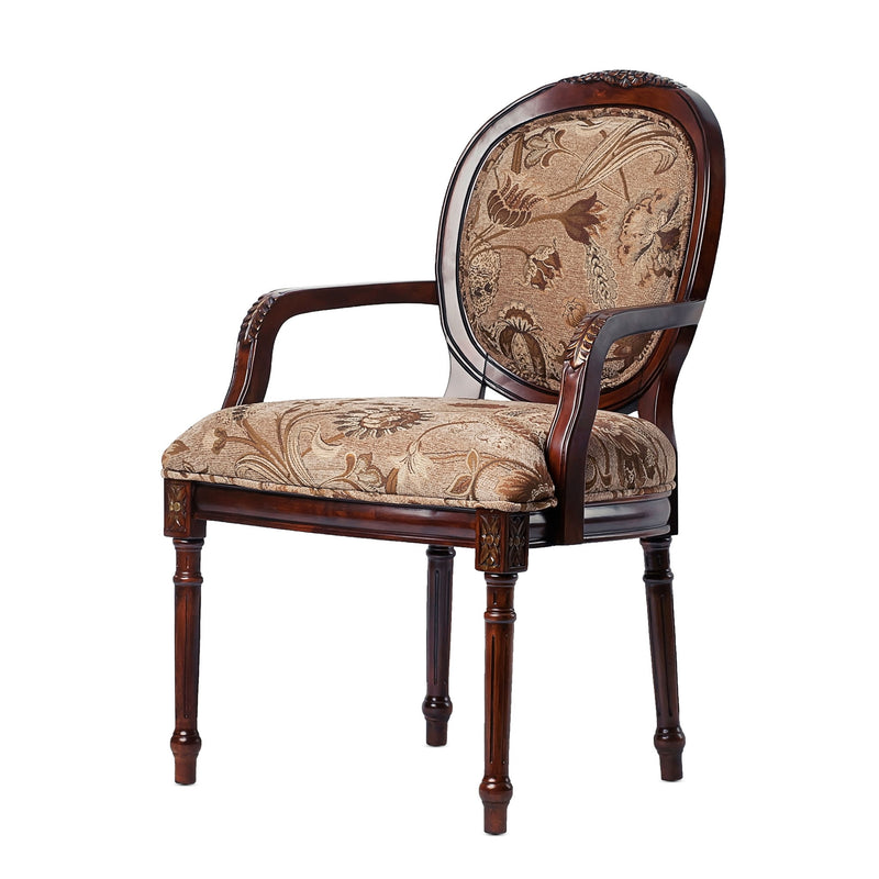 Bernice - Oval Back Chair With Floral Carvings - Brown / Beige Gray
