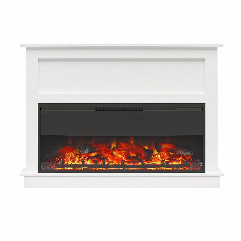 Ellsworth - Wide Electric Fireplace Insert With Mantel And Remote Control - White