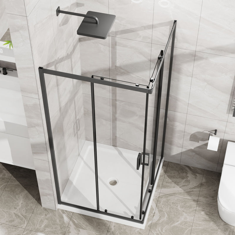 Corner Shower Enclosure With Sliding Door - Matte Black