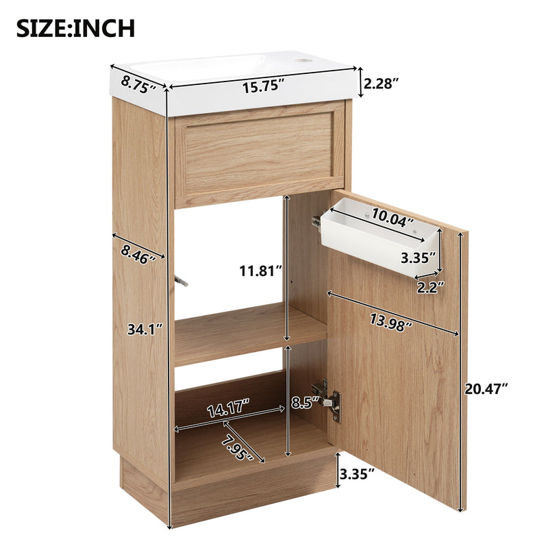 15.75" Bathroom Vanity With Reversible Resin Sink And Cabinet - Wood