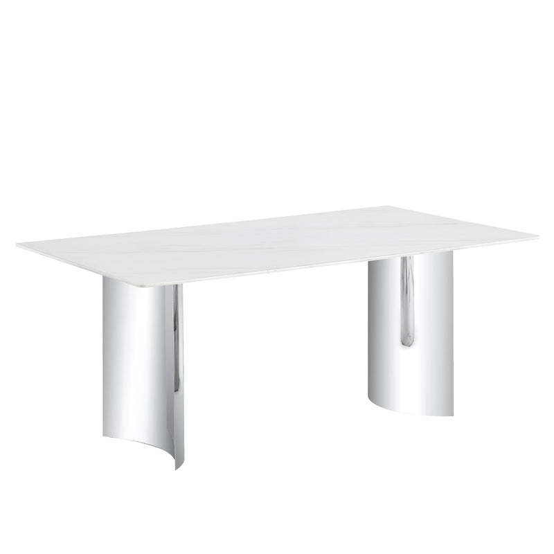Modern Minimalist Dining Table With Imitation Marble Glass Desktop And Metal Legs